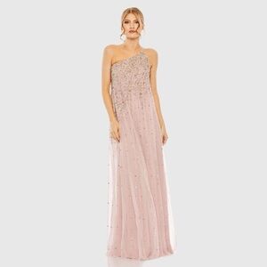 Mac Duggal Pink One Shoulder Embellished Trapeze A Line Gown